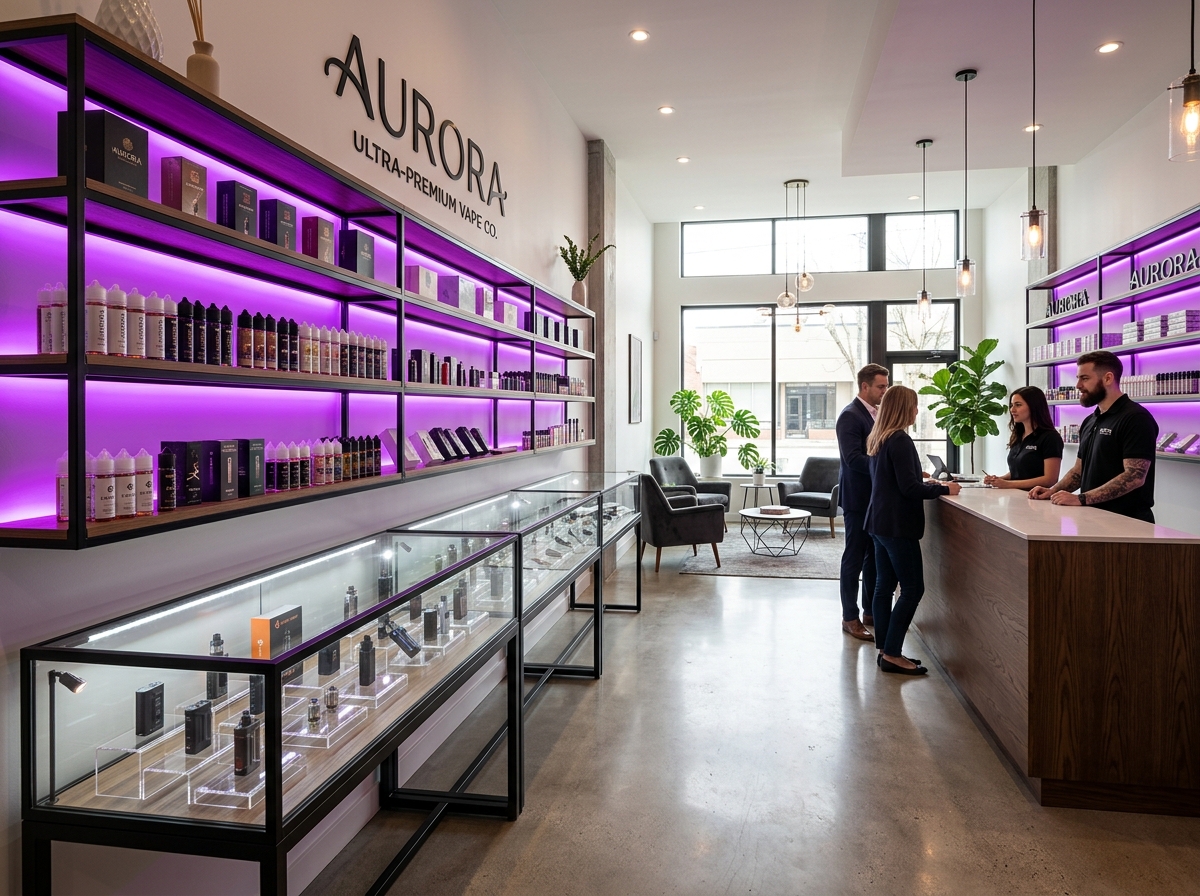 Interior view of Elevate Smoke clean organized retail store layout